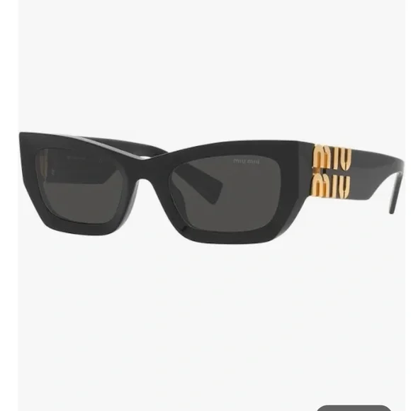 Miu Miu Black and Gold Rectangular Sunglasses - Picture 1 of 7